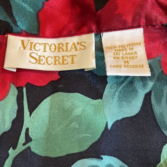 Vintage Victorias Secret Gold Label Button Down Red Floral Sleep Shirt Size M - Picture 7 of 9